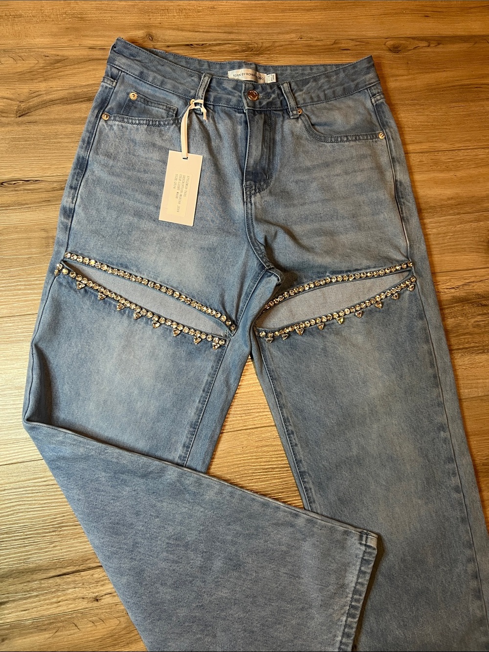 Torn by Ronny Kobo Cutout with Rhinestone Glam Jeans